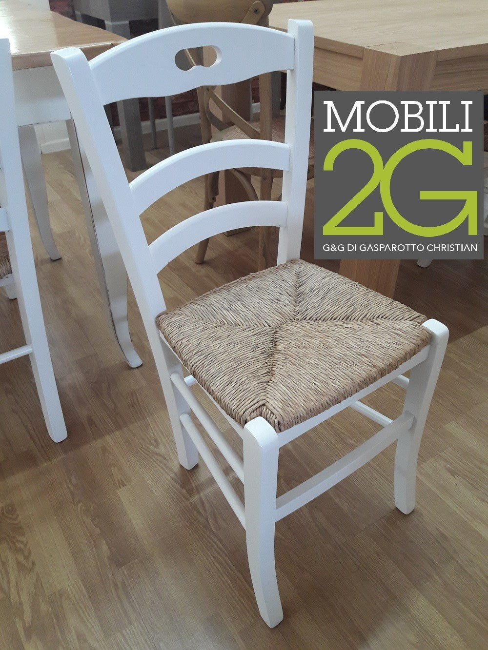 Set 2 sedie shabby impugnatura legno/paglia laccata bianca (1022) - Mobili 2G