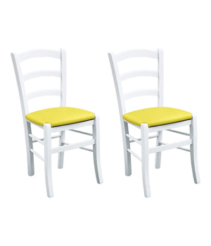Set 2 sedie legno massello bianco seduta imbottita giallo - Mobili 2G