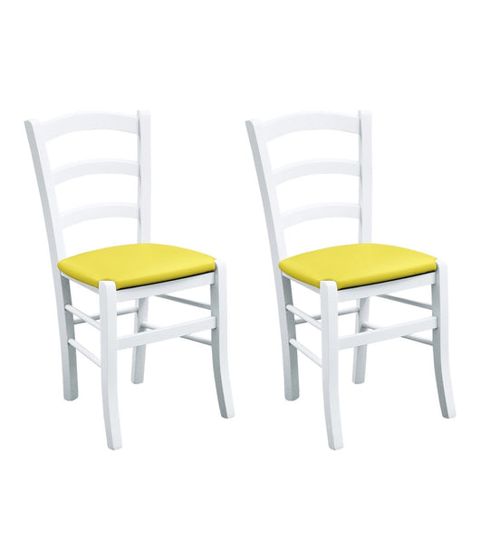 Set 2 sedie legno massello bianco seduta imbottita giallo - Mobili 2G
