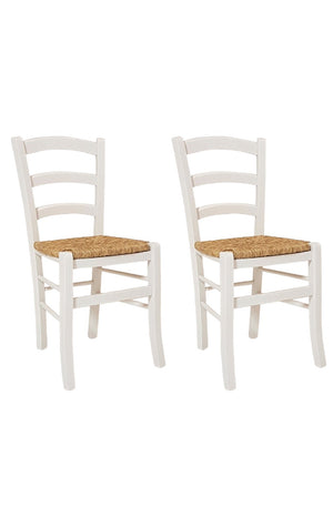 Set 02 sedie in legno massello finitura anilina bianco/paglia - Mobili 2G