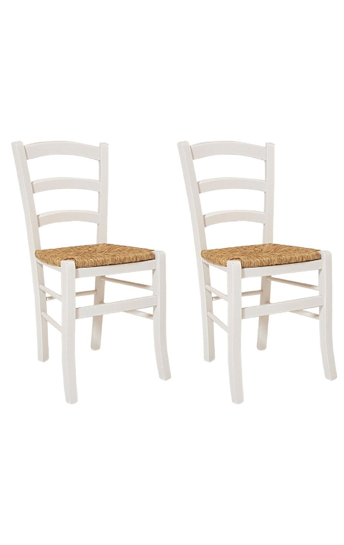 Set 02 sedie in legno massello finitura anilina bianco/paglia - Mobili 2G