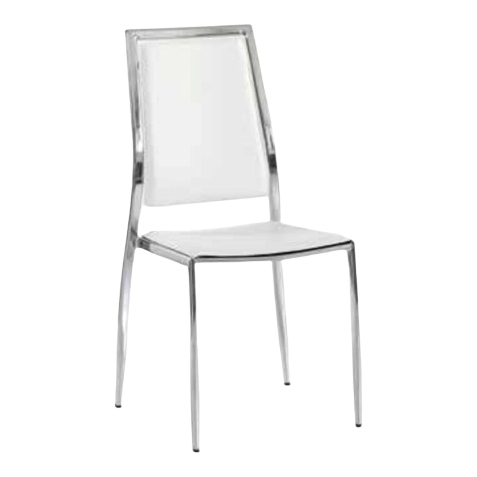 Sedia in metallo cromato rivestita ecopelle bianca