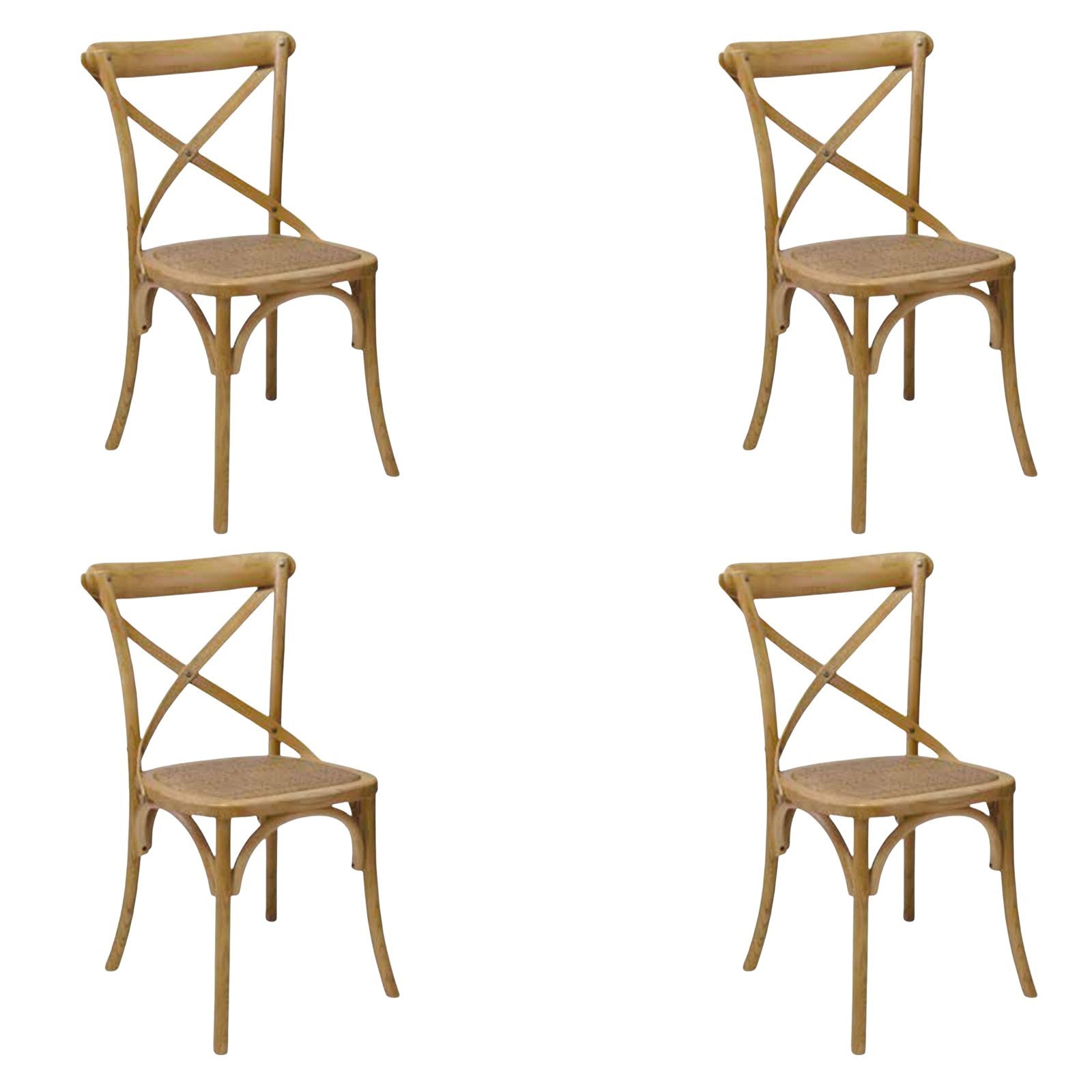 Set 4 sedie cross bistrot shabby vintage legno olmo seduta rivestita rattan naturale - Mobili 2G