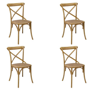 Set 4 sedie cross bistrot shabby vintage legno olmo seduta rivestita rattan naturale - Mobili 2G