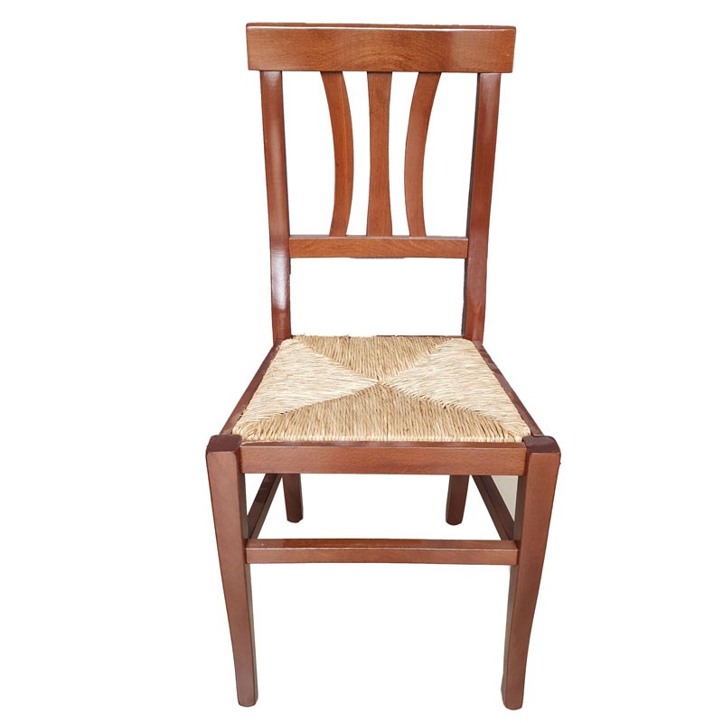 set 2 sedie tre stecche legno seduta paglia tinta noce (595) - Mobili 2G