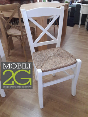 Set 2 sedie shabby croce legno/paglia laccato bianco (714) - Mobili 2G