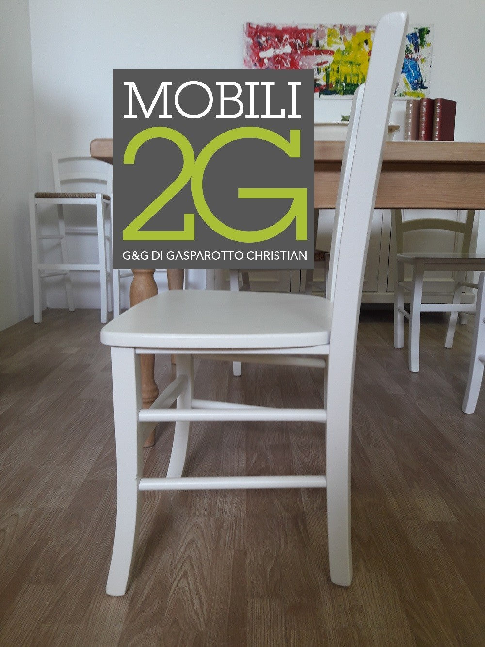 Set 2 sedie shabby campagnola legno laccato bianco (1001) - Mobili 2G