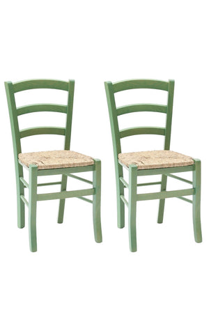 Set 02 sedie in legno massello finitura anilina verde/paglia - Mobili 2G