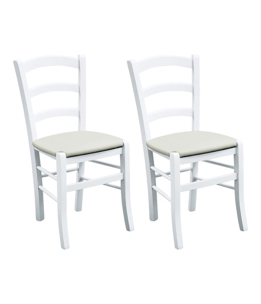Set 2 sedie legno massello bianco seduta imbottita crema - Mobili 2G