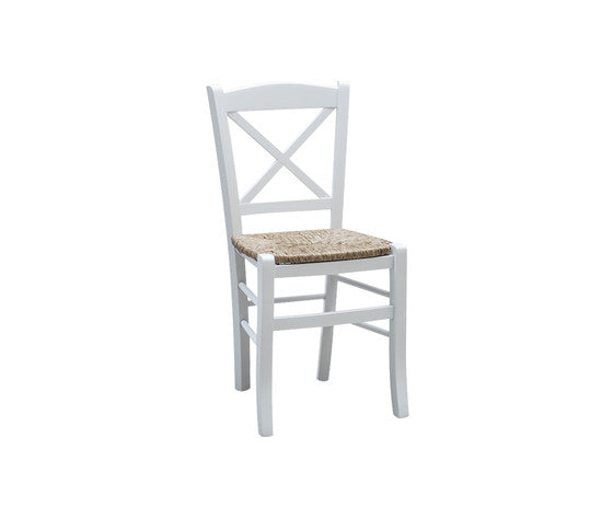 Set 2 sedie shabby croce legno/paglia laccato bianco (714) - Mobili 2G