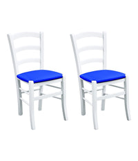 Set 2 sedie legno massello bianco seduta imbottita blu - Mobili 2G