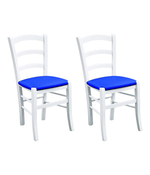 Set 2 sedie legno massello bianco seduta imbottita blu - Mobili 2G