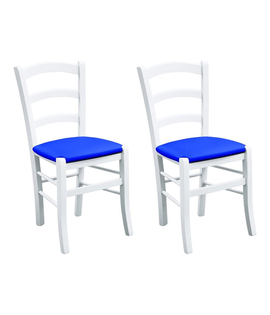Set 2 sedie legno massello bianco seduta imbottita blu - Mobili 2G