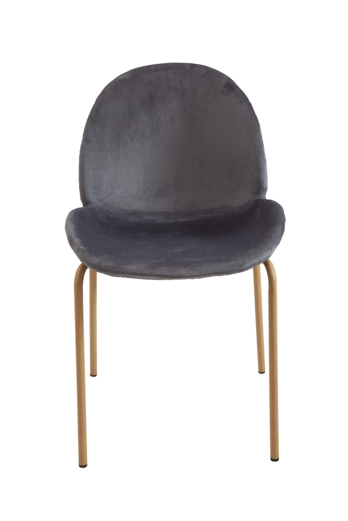 Set 4 sedie in velluto blu con gambe in metallo sabbia