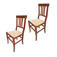 set 2 sedie tre stecche legno seduta paglia tinta noce (595) - Mobili 2G