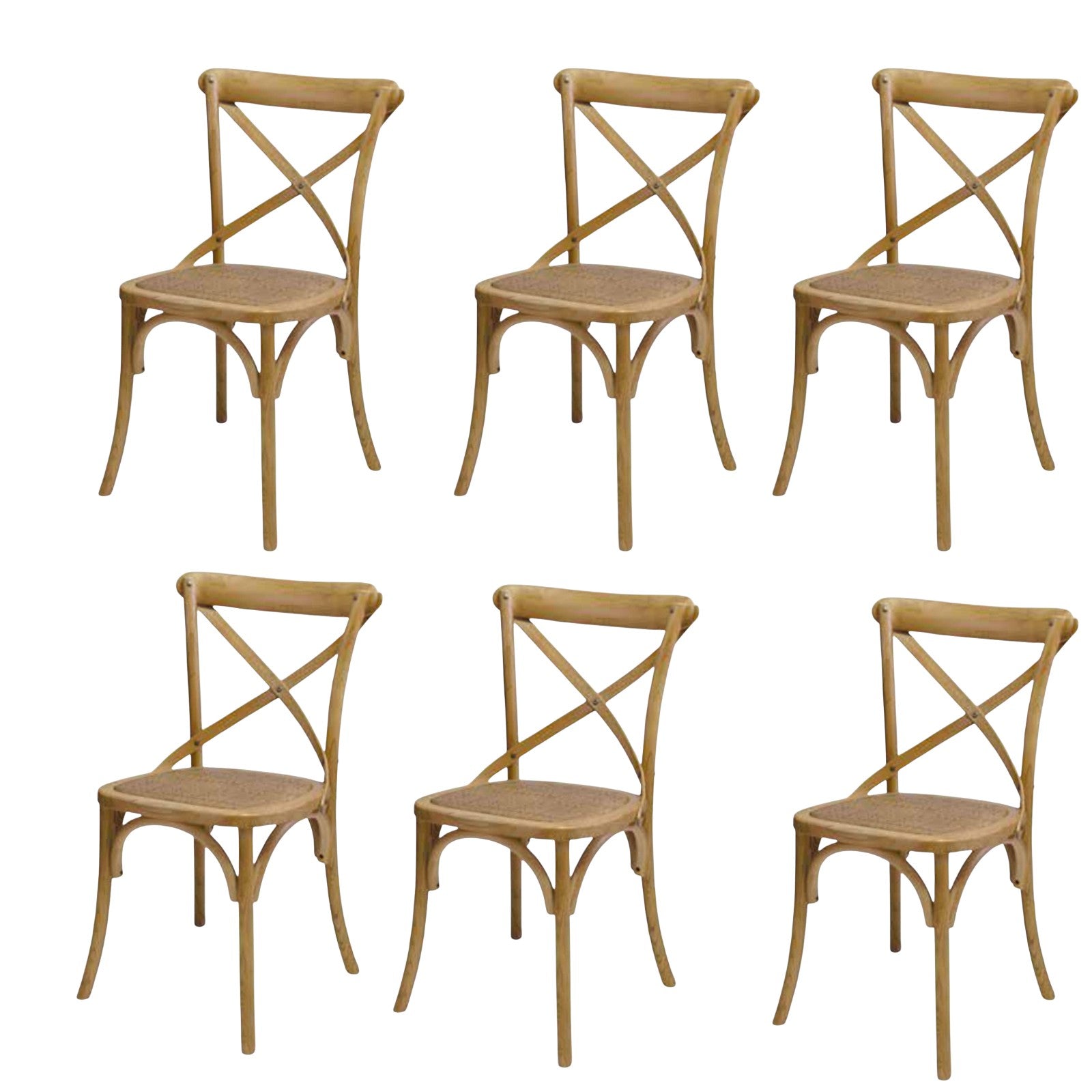 Set 6 sedie cross bistrot shabby vintage legno olmo seduta rivestita rattan naturale