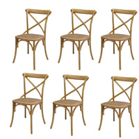 Set 6 sedie cross bistrot shabby vintage legno olmo seduta rivestita rattan naturale