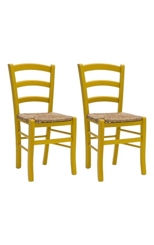 Set 02 sedie in legno massello finitura anilina giallo/paglia - Mobili 2G