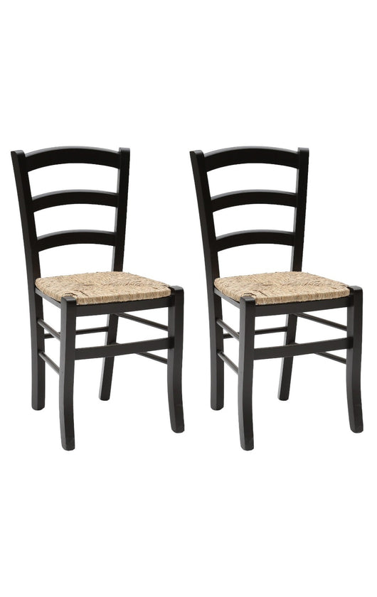 Set 02 sedie in legno massello finitura anilina nero/paglia - Mobili 2G