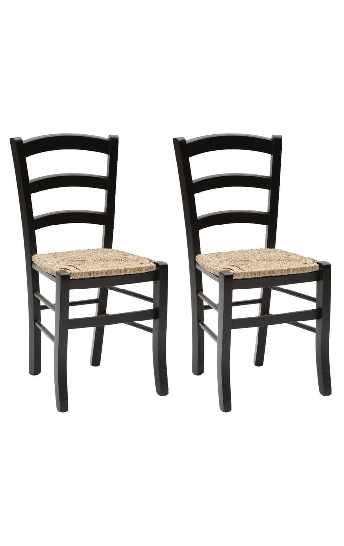 Set 02 sedie in legno massello finitura anilina nero/paglia - Mobili 2G