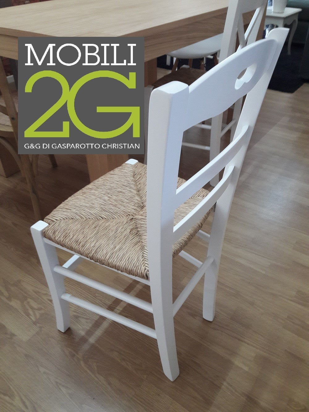 Set 2 sedie shabby impugnatura legno/paglia laccata bianca (1022) - Mobili 2G