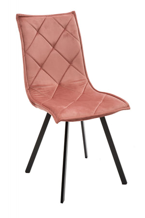 Set 4 sedie in velluto trapuntato rosa  con gambe nere