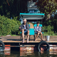 Sedie da campeggio pieghevoli con tettoia borsa termica tavolino, Panchina da picnic a 2 posti regolabile Blu chiaro-Tavoli e sedie da campeggio