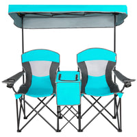 Sedie da campeggio pieghevoli con tettoia borsa termica tavolino, Panchina da picnic a 2 posti regolabile Blu chiaro-Tavoli e sedie da campeggio