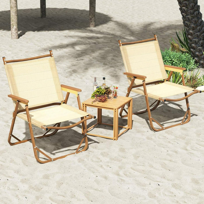 Set di 2 sedie da campeggio pieghevoli con braccioli per esterni, Sedie da spiaggia leggere con telaio in alluminio Beige-Sedie da esterno