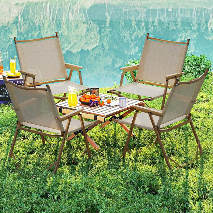 Set di 2 sedie da campeggio pieghevoli con braccioli per esterni, Sedie da spiaggia leggere con telaio in alluminio Beige-Sedie da esterno