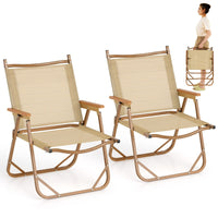 Set di 2 sedie da campeggio pieghevoli con braccioli per esterni, Sedie da spiaggia leggere con telaio in alluminio Beige-Sedie da esterno