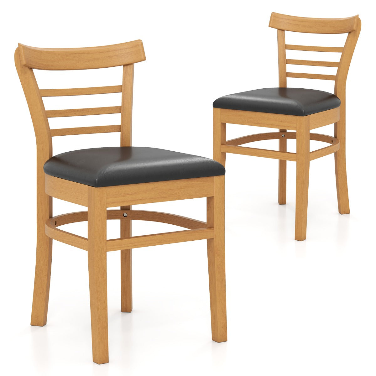 Sedie da cucina senza braccioli rivestite in finta pelle con gambe in legno di gomma, Seduta imbottita e schienale curvo Marrone-Sedie da pranzo