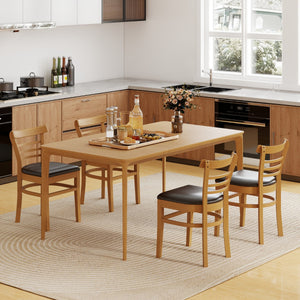 Sedie da cucina senza braccioli rivestite in finta pelle con gambe in legno di gomma, Seduta imbottita e schienale curvo Marrone-Sedie da pranzo