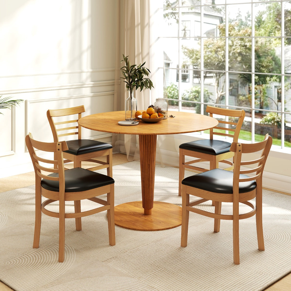 Sedie da cucina senza braccioli rivestite in finta pelle con gambe in legno di gomma, Seduta imbottita e schienale curvo Marrone-Sedie da pranzo