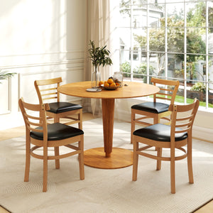 Sedie da cucina senza braccioli rivestite in finta pelle con gambe in legno di gomma, Seduta imbottita e schienale curvo Marrone-Sedie da pranzo