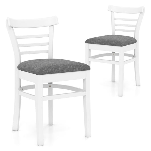 Sedie da cucina senza braccioli rivestite in finta pelle con gambe in legno di gomma, Seduta imbottita e schienale curvo Bianco-Sedie da pranzo