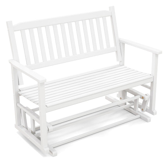 Sedie da patio glider loveseat con delicato movimento oscillante telaio in legno massello, Panca a dondolo Bianco-Poltrone e sdraio