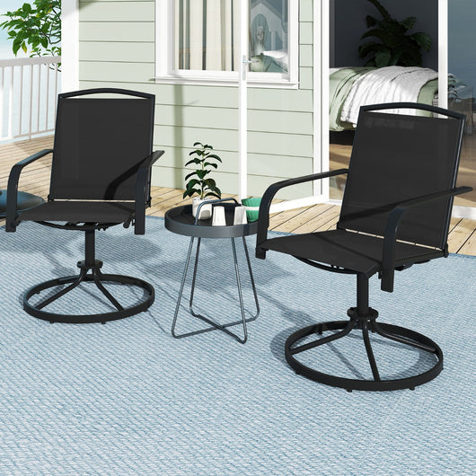 Poltrone a dondolo con schienale alto e base rotonda in metallo, Sedie da patio girevoli set di 2 Nero-Sedie da esterno