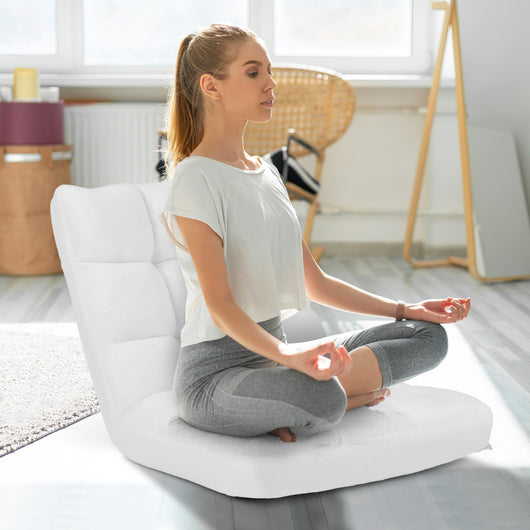 Sedia imbottita da pavimento regolabile in 14 posizioni, Poltrona da pavimento 105x56x15cm Bianco-Divani da terra