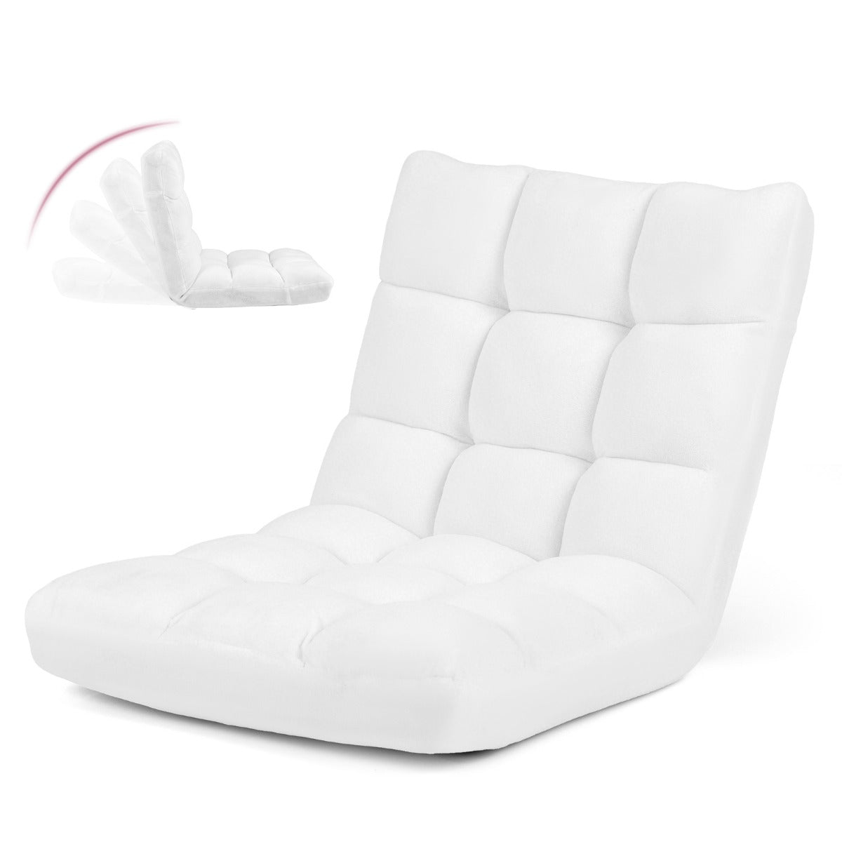 Sedia imbottita da pavimento regolabile in 14 posizioni, Poltrona da pavimento 105x56x15cm Bianco-Divani da terra