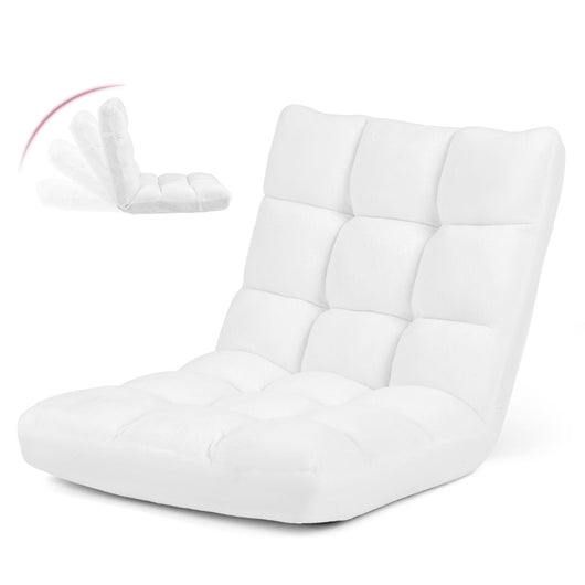 Sedia imbottita da pavimento regolabile in 14 posizioni, Poltrona da pavimento 105x56x15cm Bianco-Divani da terra