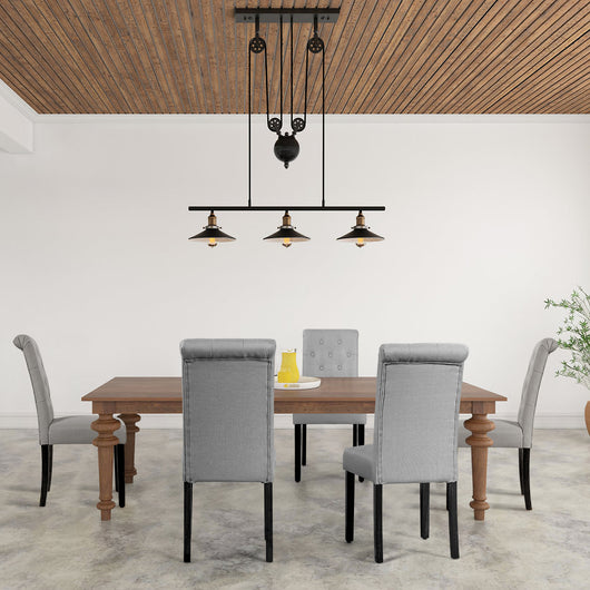 Sedie da pranzo con bottoni trapuntati e gambe in legno di gomma, Sedie laterali con tessuto di lino traspirante Grigio-Sedie da pranzo