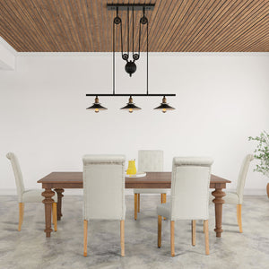 Sedie da pranzo con bottoni trapuntati e gambe in legno di gomma, Sedie laterali con tessuto di lino traspirante Beige-Sedie da pranzo