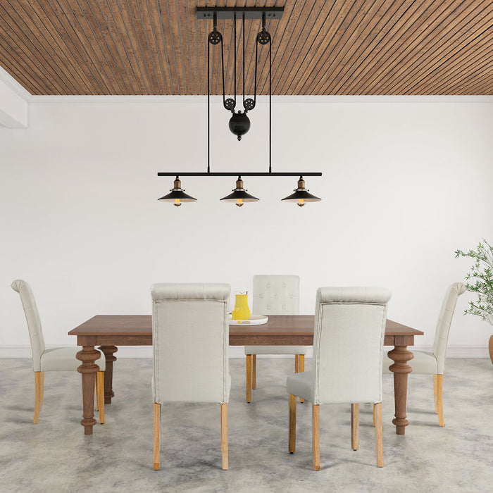 Sedie da pranzo con bottoni trapuntati e gambe in legno di gomma, Sedie laterali con tessuto di lino traspirante Beige-Sedie da pranzo