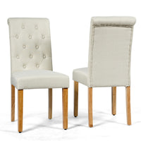 Sedie da pranzo con bottoni trapuntati e gambe in legno di gomma, Sedie laterali con tessuto di lino traspirante Beige-Sedie da pranzo