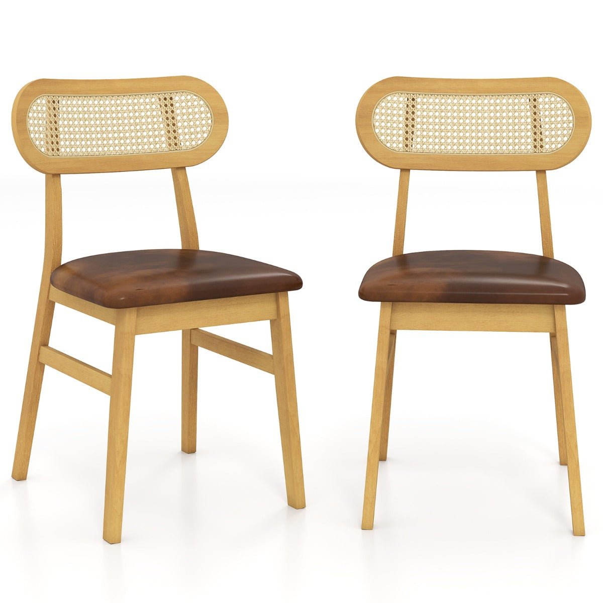 Set 2 sedie da pranzo in legno con seduta imbottita e rivestimento in pelle sintetica, Sedie in stile met¨¤ secolo Marrone-Sedie da pranzo