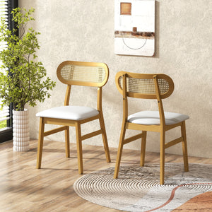 Set 2 sedie da pranzo in legno con seduta imbottita e rivestimento in pelle sintetica, Sedie in stile met¨¤ secolo Bianco-Sedie da pranzo