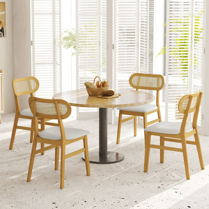 Set 2 sedie da pranzo in legno con seduta imbottita e rivestimento in pelle sintetica, Sedie in stile met¨¤ secolo Bianco-Sedie da pranzo