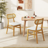 Set 2 sedie da pranzo in legno con seduta imbottita e rivestimento in pelle sintetica, Sedie in stile met¨¤ secolo Bianco-Sedie da pranzo