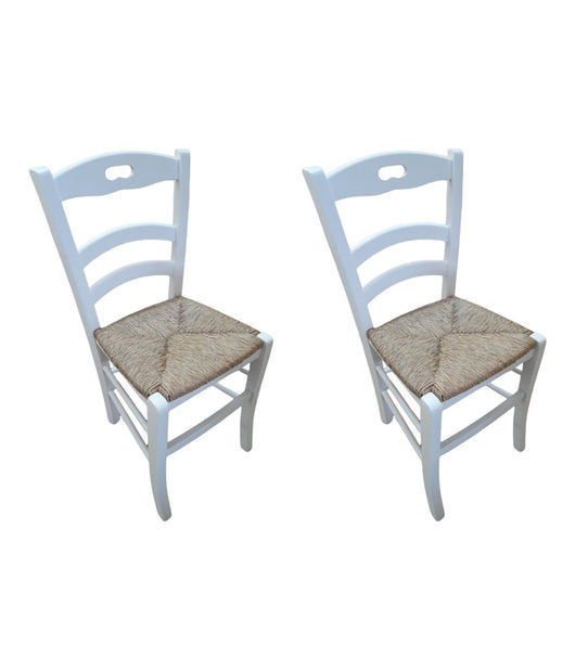 Set 2 sedie shabby impugnatura legno/paglia laccata bianca (1022) - Mobili 2G